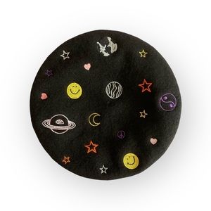 Rare: new Valfré ☻ Saturn Embroidered Wool Beret ☻ Black ☻ 1SFA Limited Edition